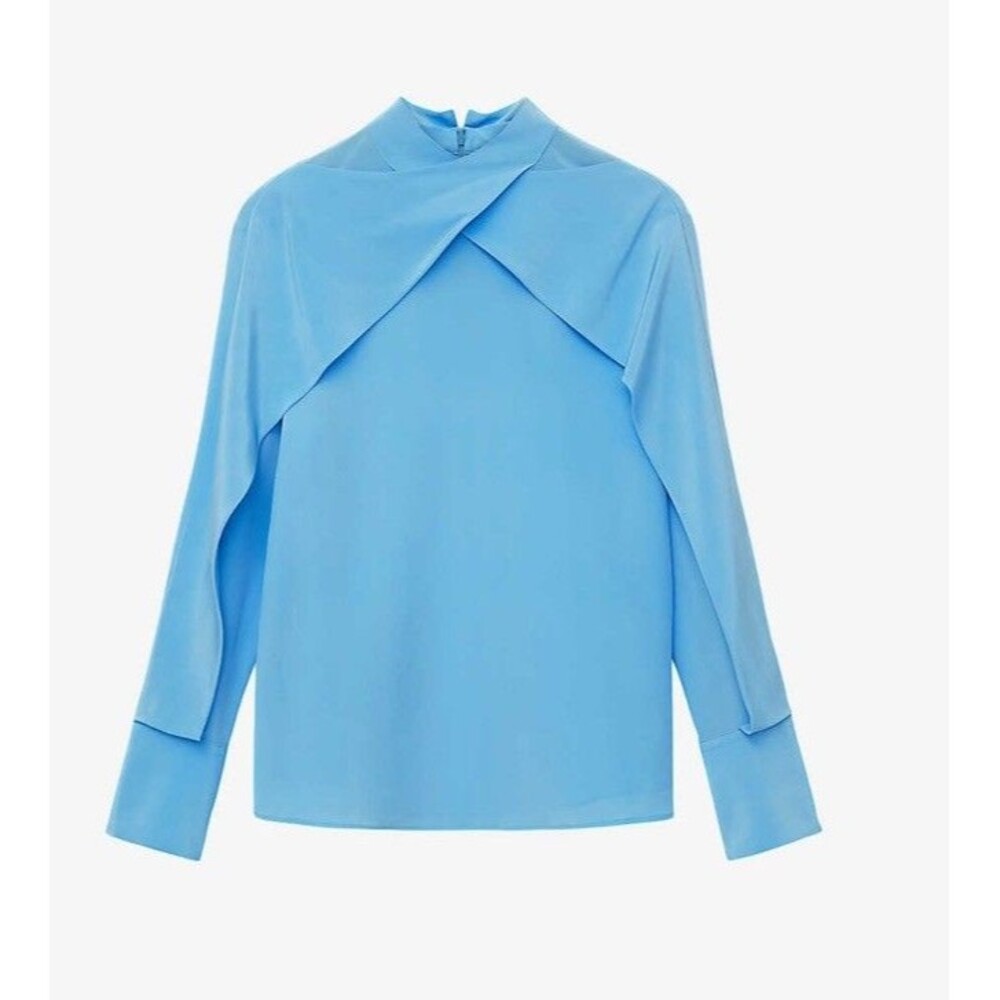 Joseph Bailie Silk Crepe de Chine Blouse Size 38  Arctic Blue NWOT